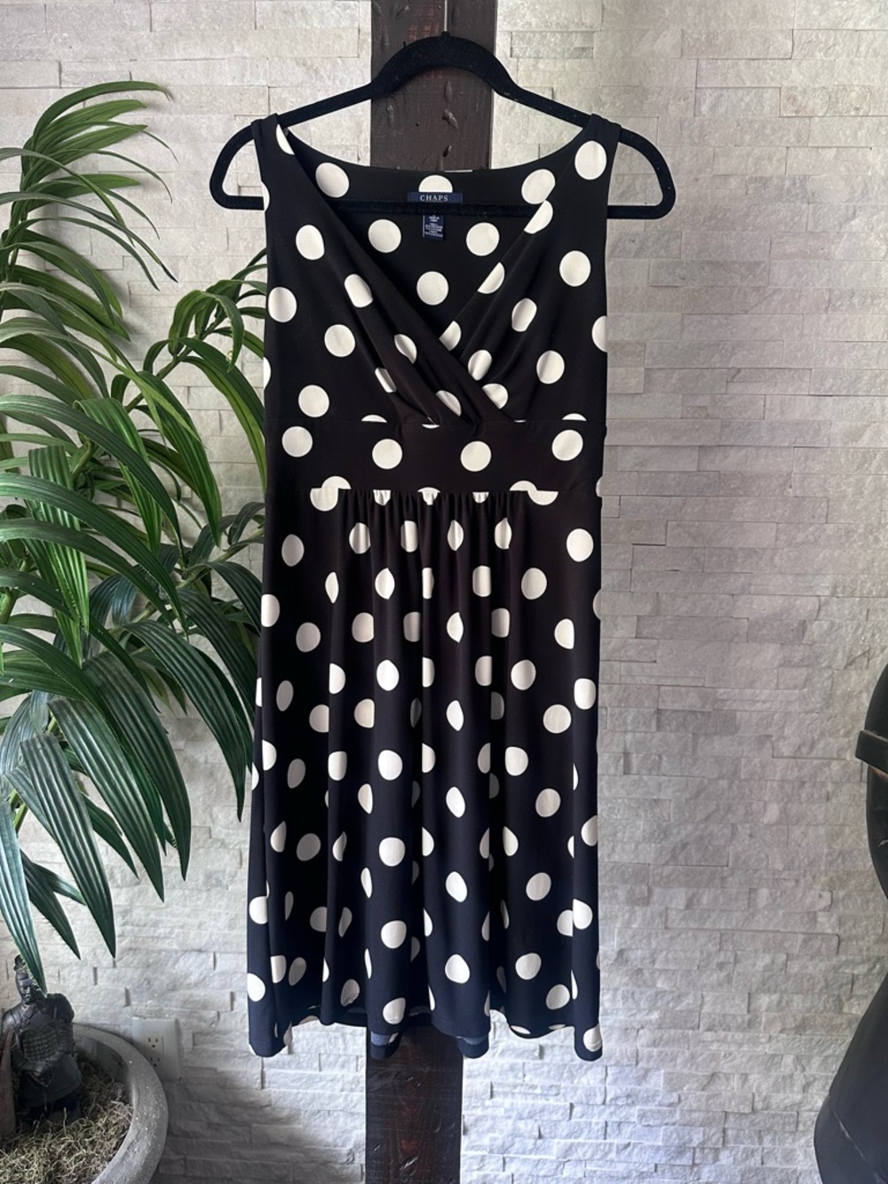 Chaps Black & White Polka Dot Stretchy Classic Chic Sleeveless Dress Size Small